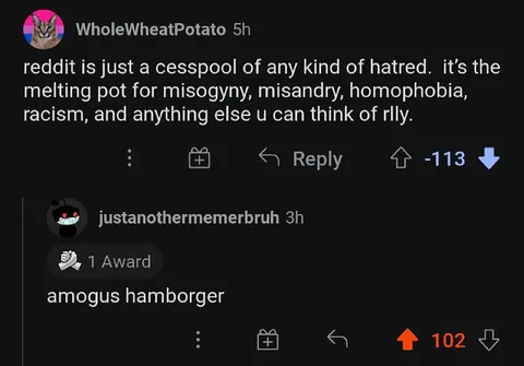 Reddit Hatred Amogus Hamburger