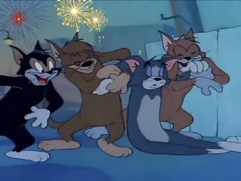 Коты танцуют под фейерверки