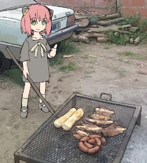 Аня жарит шашлык