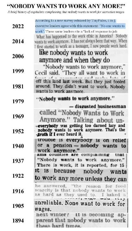 Nobody Wants to Work Anymore Timeline
