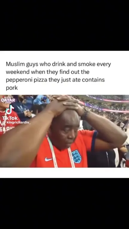 Muslim guys discover pork pizza