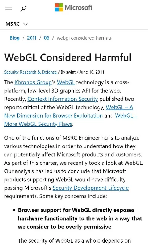 WebGL Considered Harmful