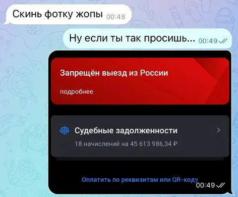Скинь фотку жопы и судебные долги