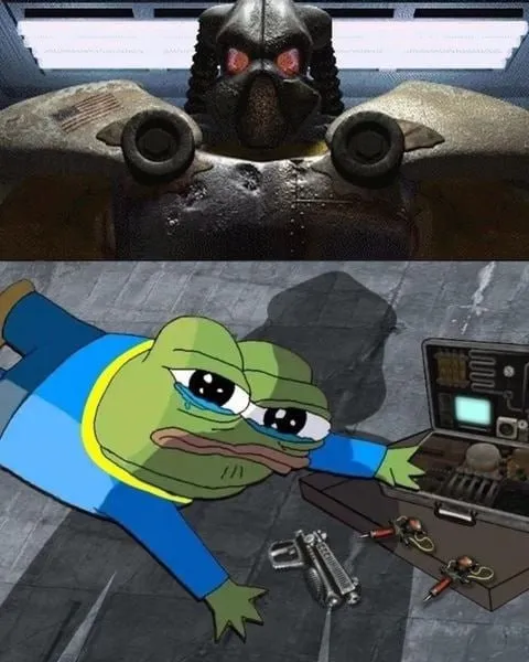 Грустный Пепе чинит броню