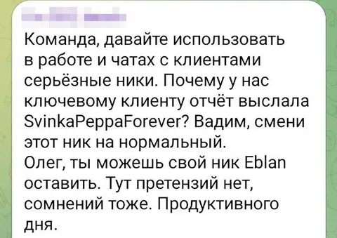 Серьёзные ники в рабочих чатах