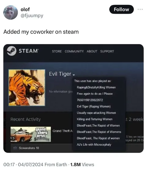 Coworker’s Disturbing Steam Profile