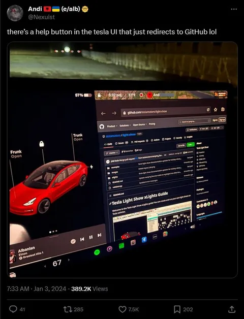 Tesla Help Button Redirects to GitHub