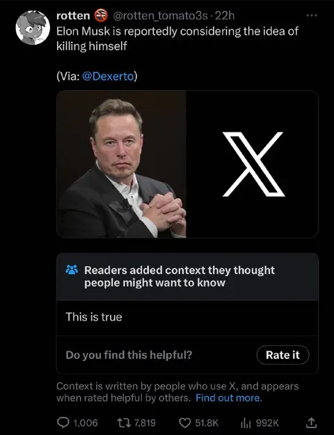Elon Musk Considers Killing Himself
