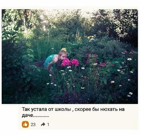 Устала от школы, нюхать на даче