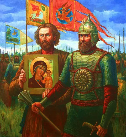 Русские воины с иконой