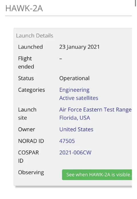 HAWK-2A Satellite Listing