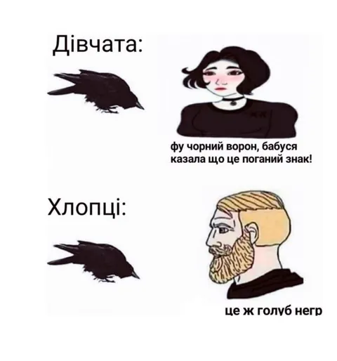 Дівчата і хлопці бачать ворона