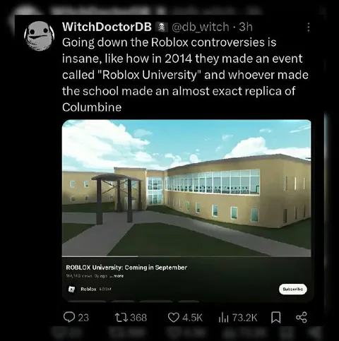 Roblox University Columbine Controversy