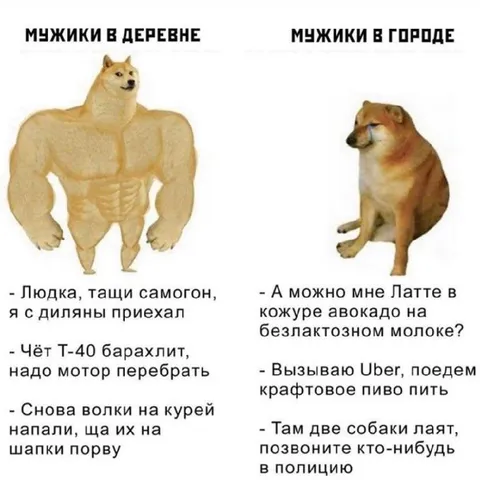 Мужики в деревне и городе