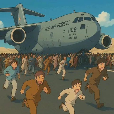 Crowd Running from Giant Plane