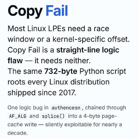 Copy Fail Linux Logic Bug