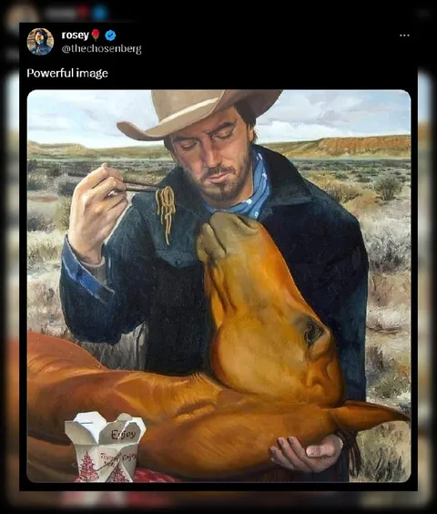 Cowboy Eating a Horse