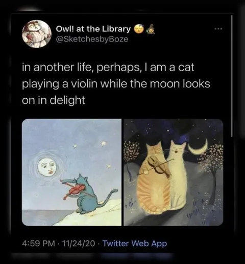 Cat Playing Violin for the Moon