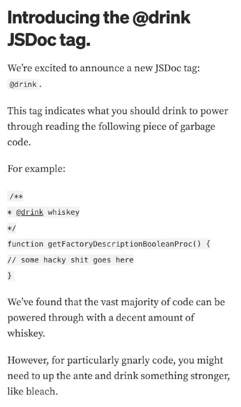 Introducing the @drink JSDoc Tag