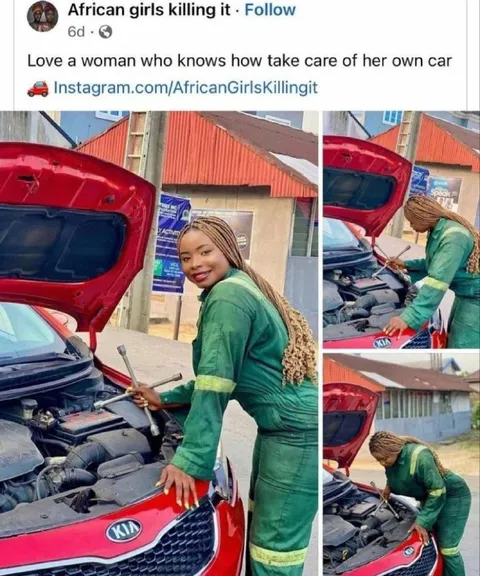 Woman Fixing Her Own Car