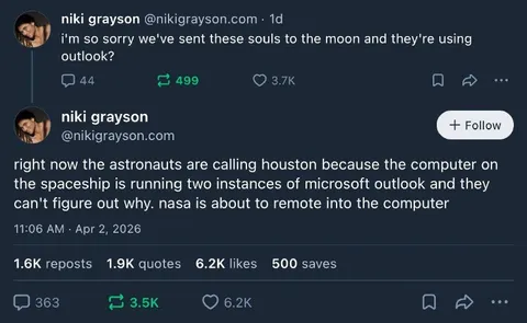 Astronauts Running Two Outlook Instances
