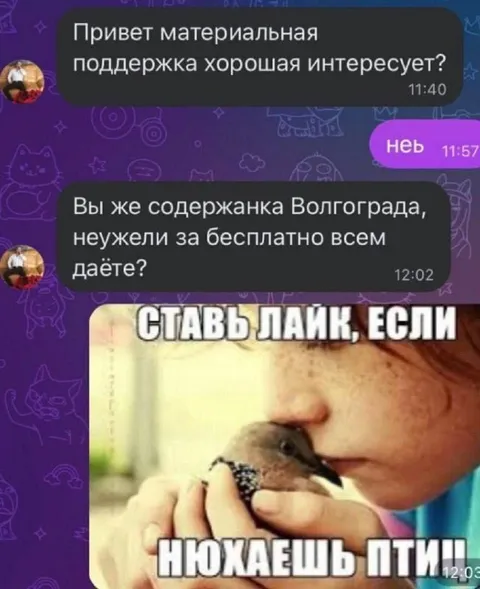 Содержанка Волгограда нюхает птиц