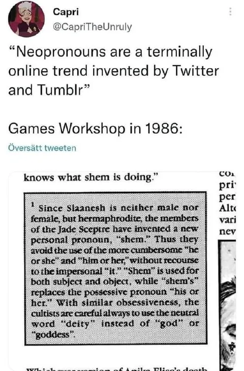 Neopronouns in Warhammer 1986