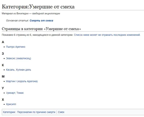 Категория умершие от смеха