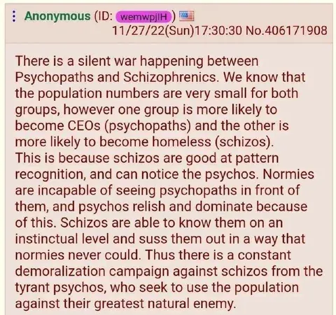 Silent War Between Psychopaths and Schizophrenics