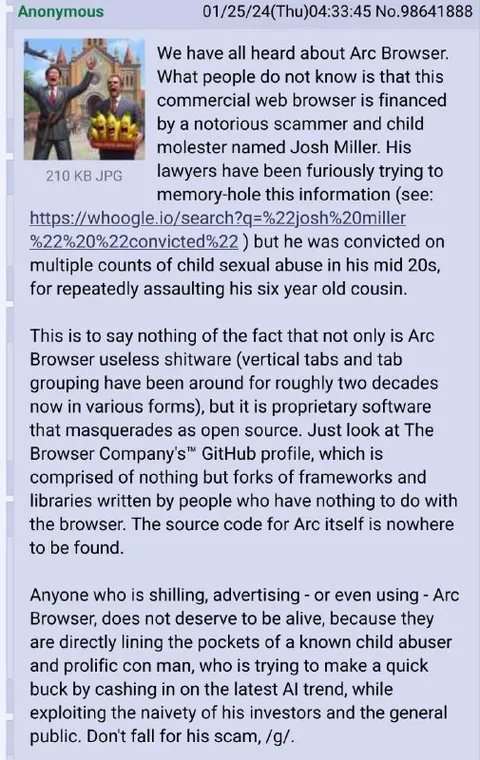 Arc Browser Conspiracy Post