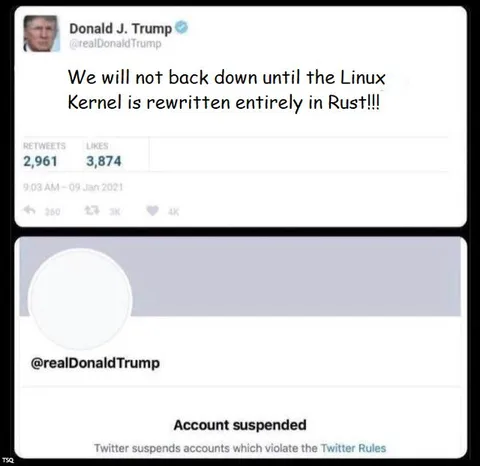 Trump Rust Linux Tweet Suspended