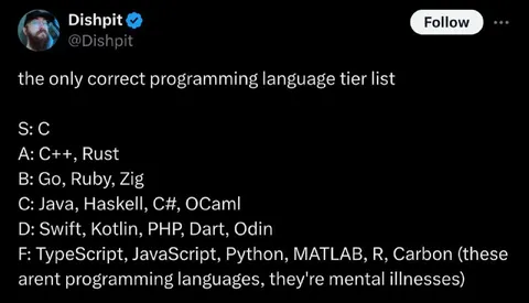 Correct Programming Language Tier List