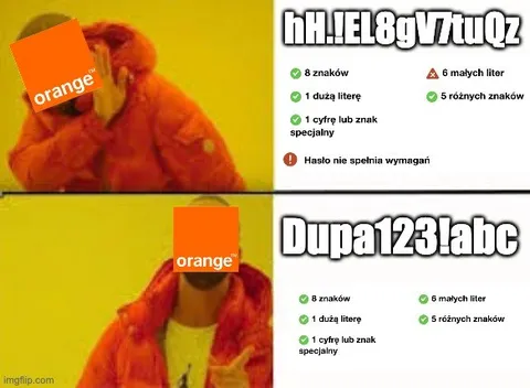 Hasło nie spełnia wymagań