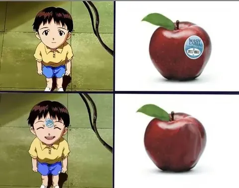 Shinji и наклейка на яблоке