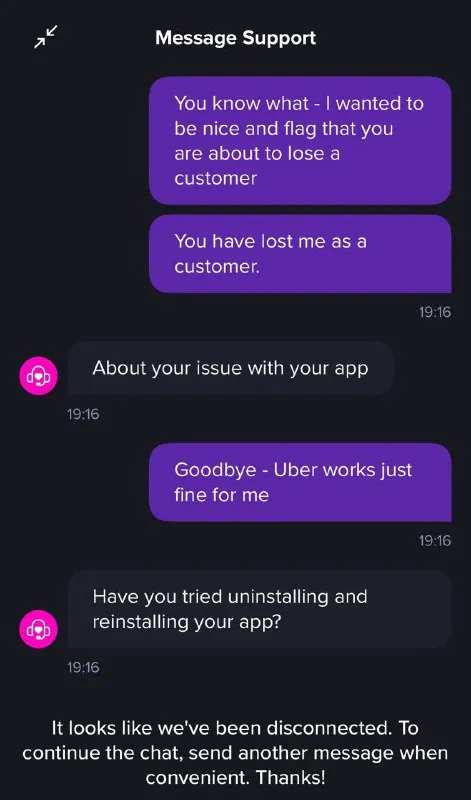 Uber Customer Support Disconnect
