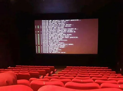 Cinema Showing Linux Boot Logs
