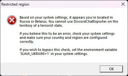 DiscordChatExporter Restricted Region Error