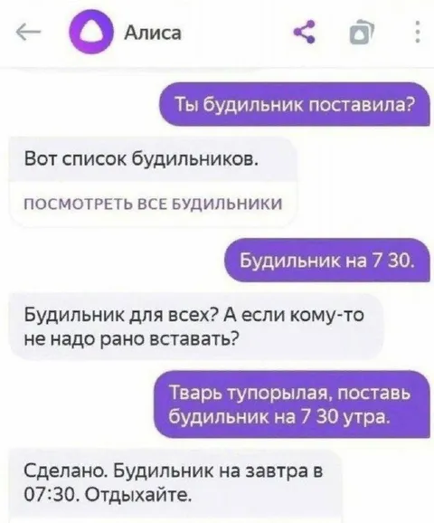 Алиса поставила будильник всем