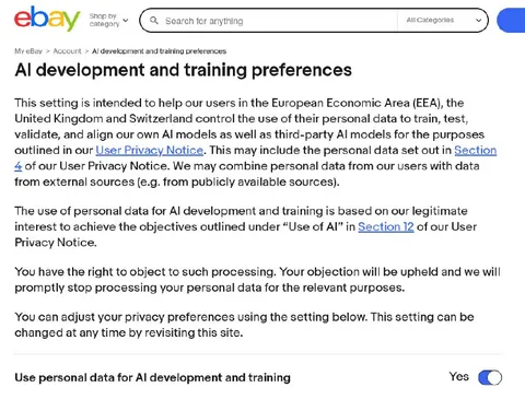 eBay AI Data Privacy Toggle