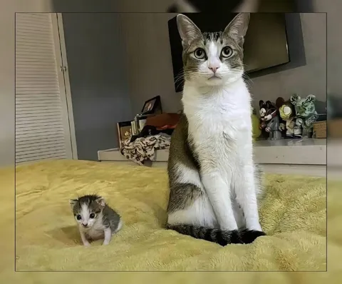 Большой кот и маленький котёнок