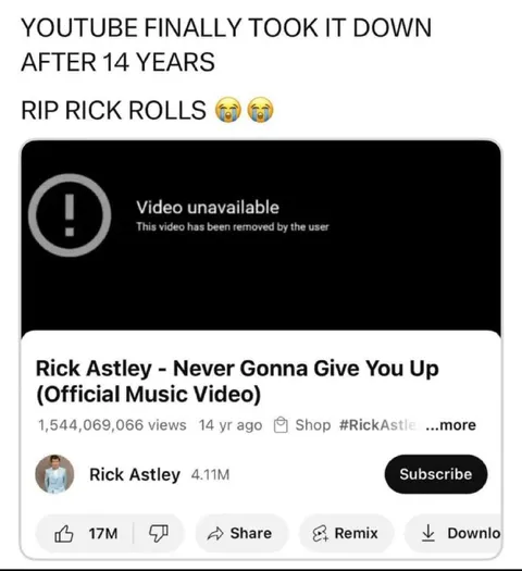 YouTube наконец удалил рикролл