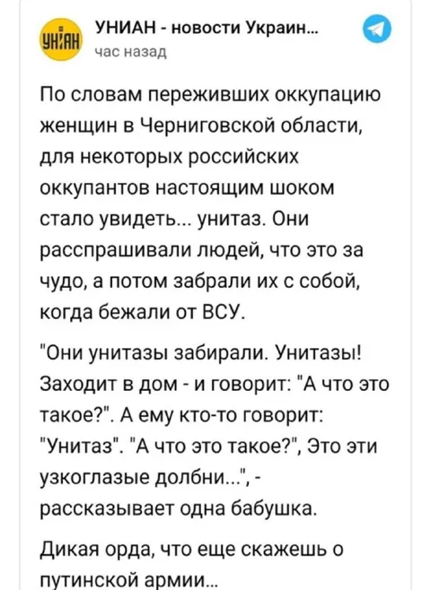 Русские оккупанты впервые увидели унитаз