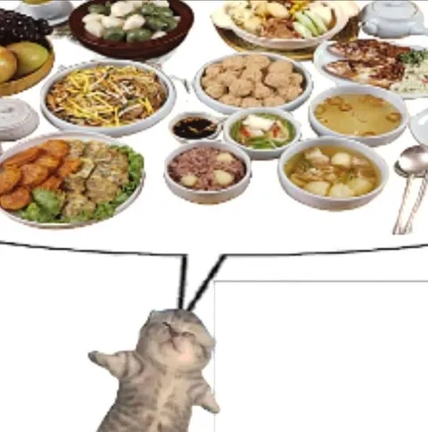 Кот тянется к праздничному столу
