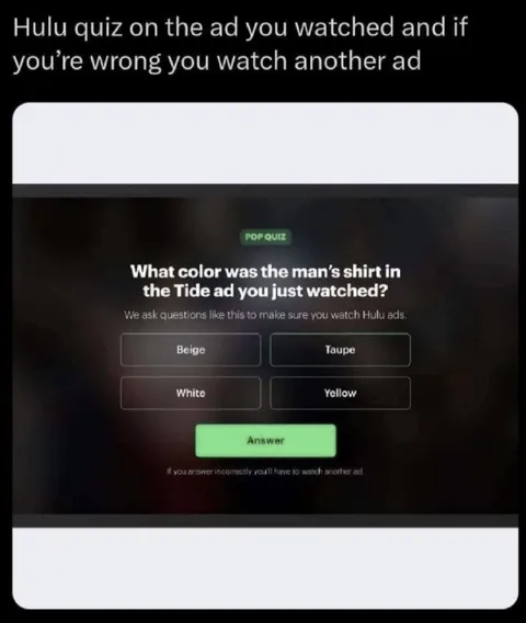 Hulu Ad Quiz Punishment