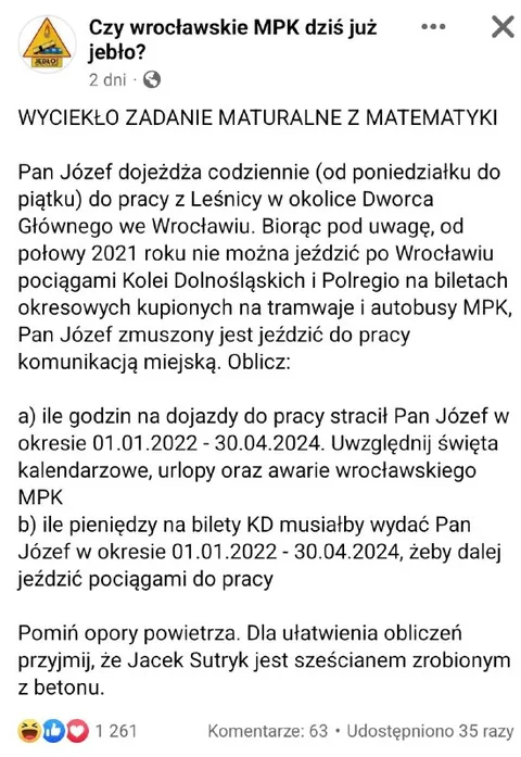 Wrocławskie MPK zadanie maturalne