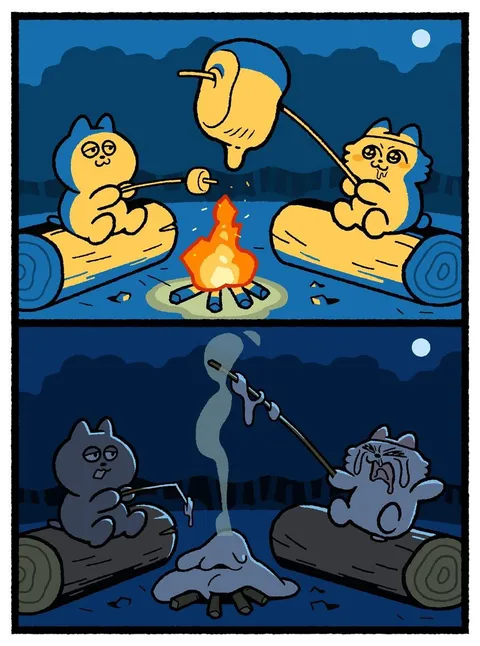 Котики у погасшего костра