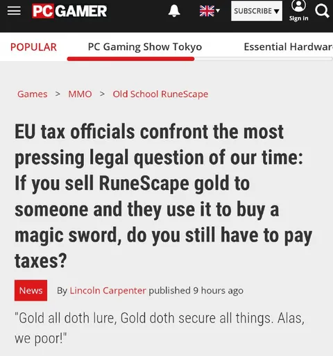 RuneScape Gold Tax Question