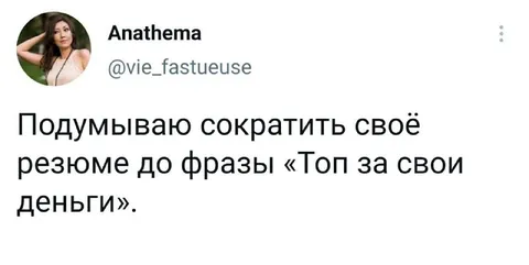 Резюме до фразы «Топ за свои деньги»
