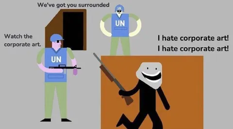UN Guards Hate Corporate Art