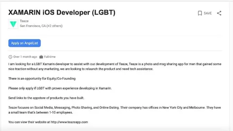 Xamarin iOS Developer LGBT Job Listing